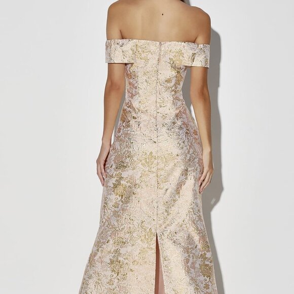 NWT Lulus Illustrious Champagne Jacquard Off-the-Shoulder Maxi Dress - Picture 4 of 10